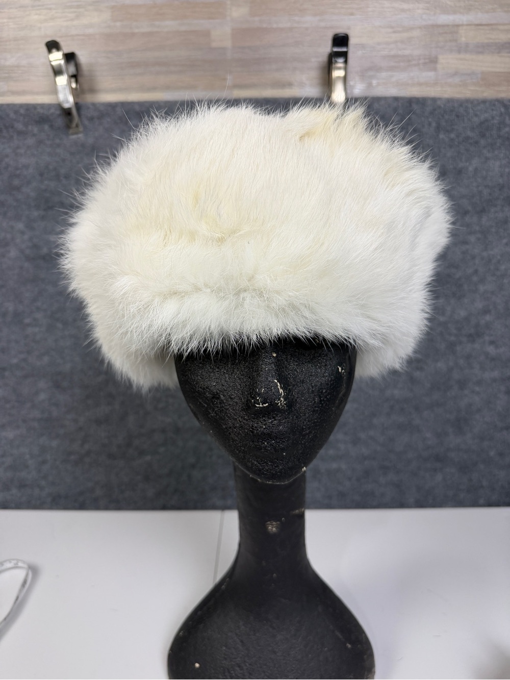 Vintage White Fox Fur Ushanka Trapper Hat Black Leather Convertible Bomber